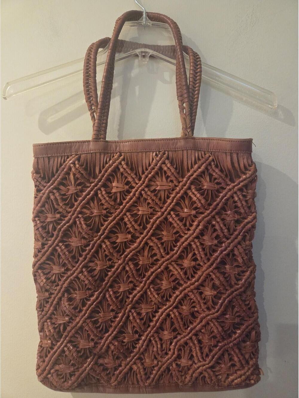 Boho Woven Brown Leather Tote/Purse